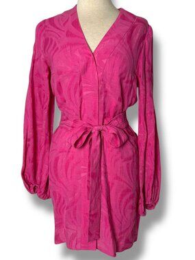 Alexis NWT Piper Belted Button Down Dress Size XS Pink Linen Blend Long Sleeve